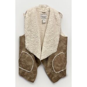 American Rag Faux Suede Sherpa Vest Womens XL Sleeveless Tan Cream Boho Chic
